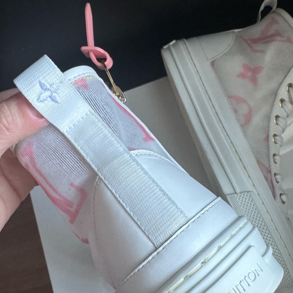 Louis Vuitton White and Pink High-Top Sneakers - Picture 6 of 9